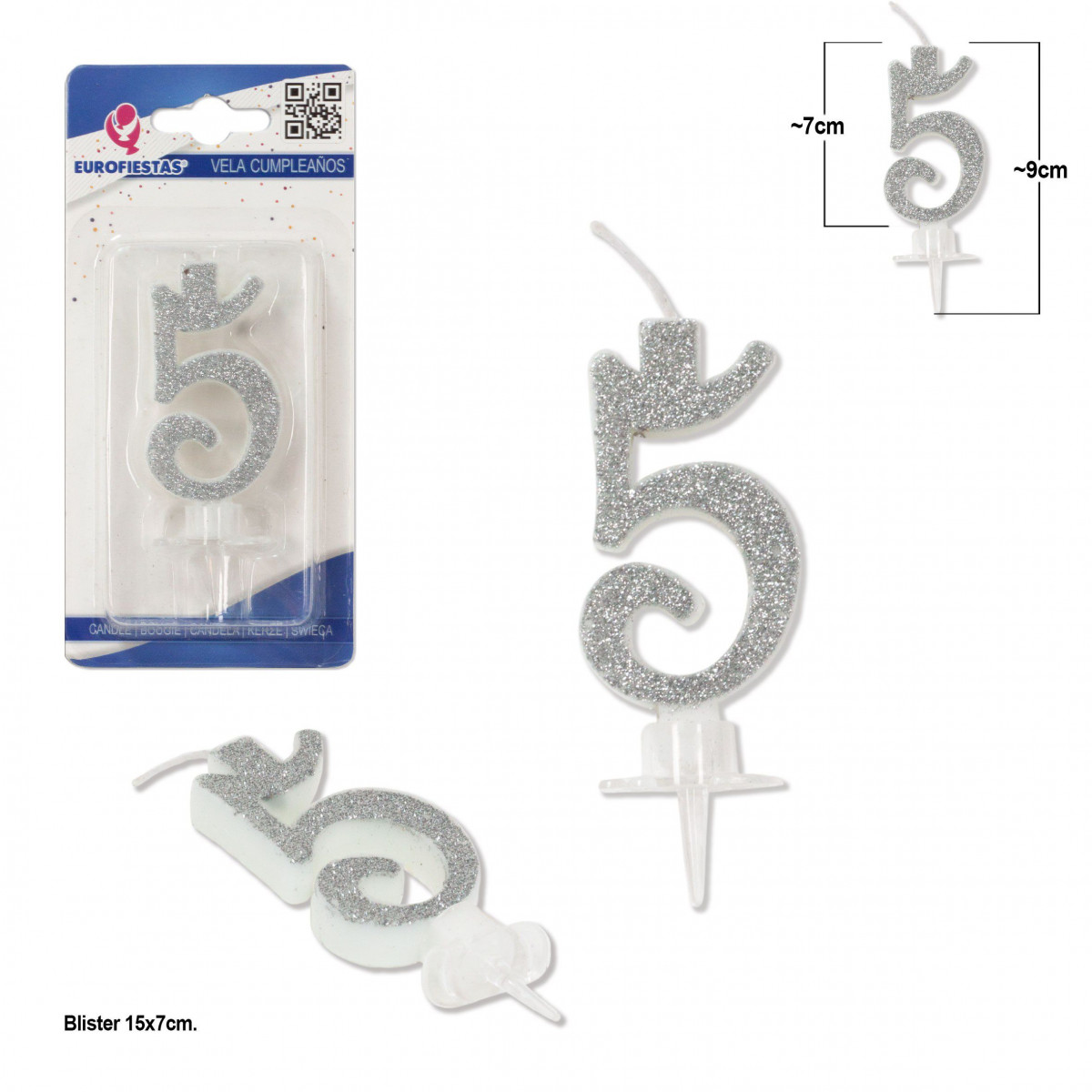 Bougie pailletée argent 5