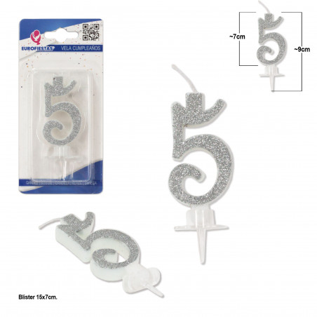 Bougie pailletée argent 5