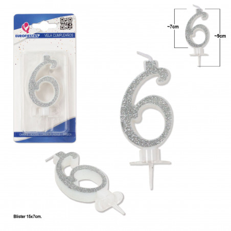Bougie pailletée argent 6