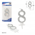 Bougie pailletée argent 8