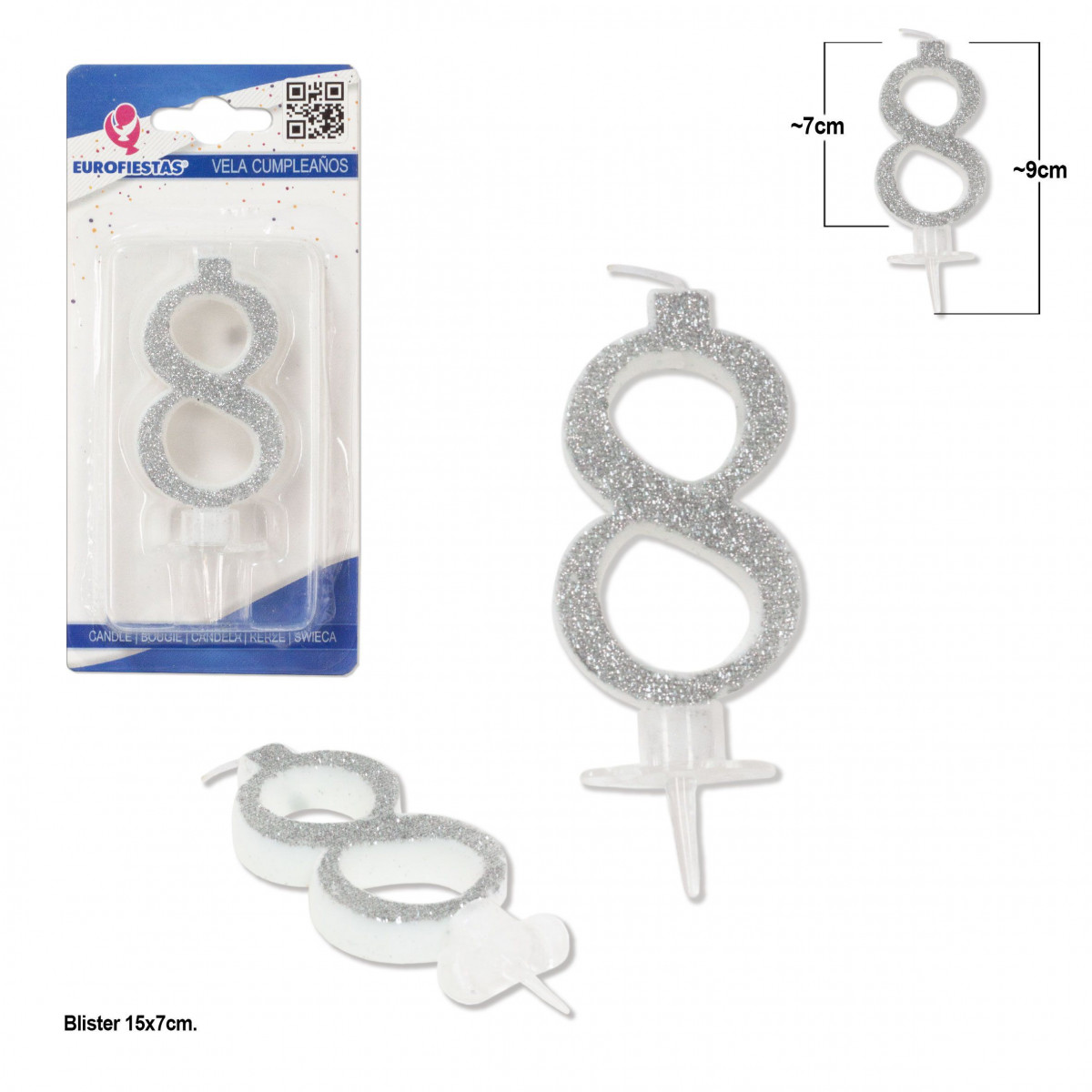 Bougie pailletée argent 8