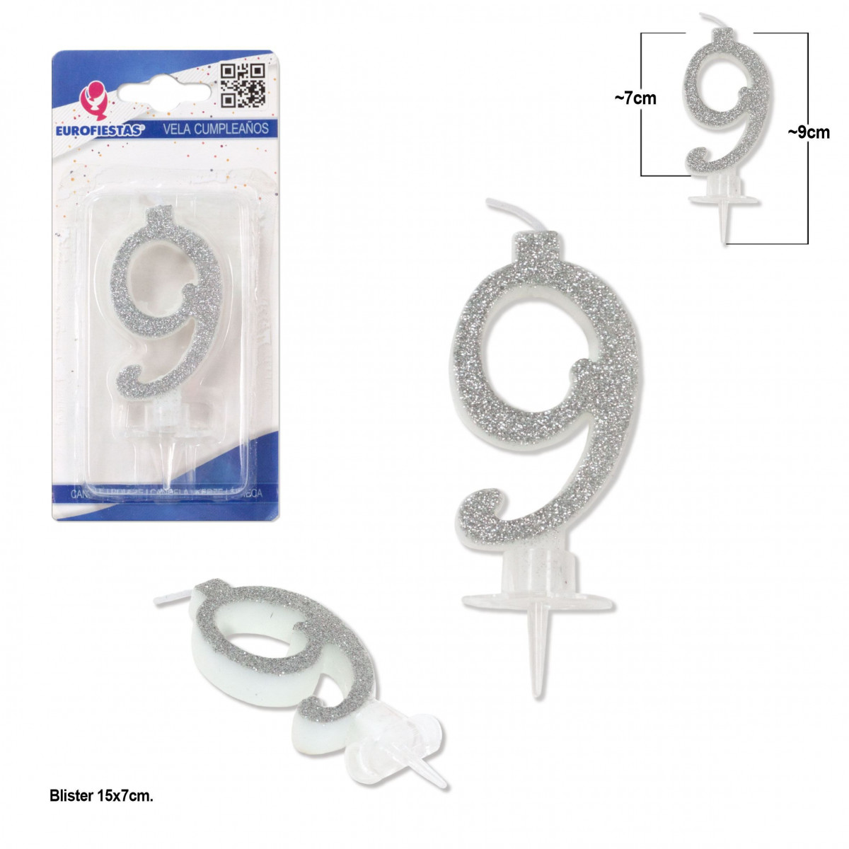 Bougie pailletée argent 9