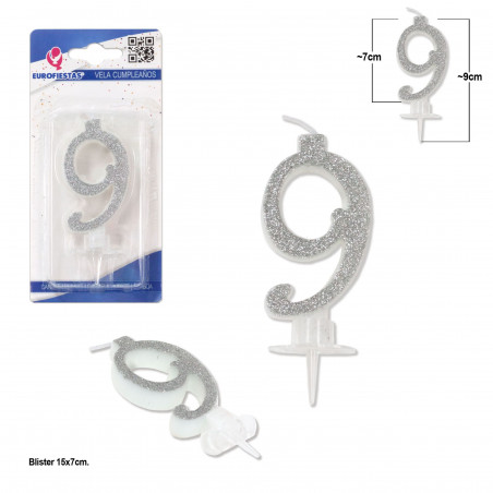 Bougie pailletée argent 9