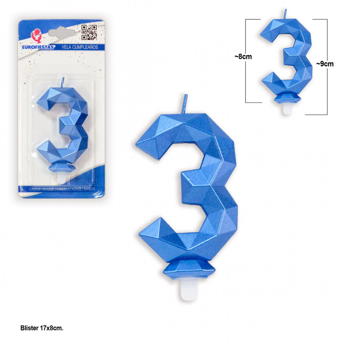 Bougie polygonale bleue 3