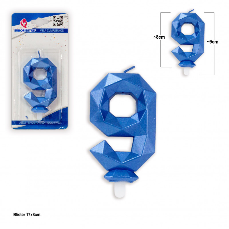 Bougie polygonale bleue 9