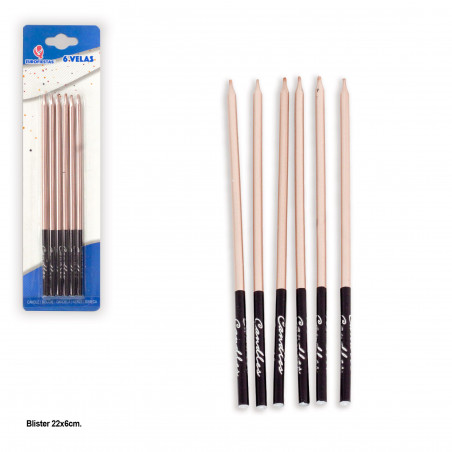 Bougies longues métalliques 6 or rose