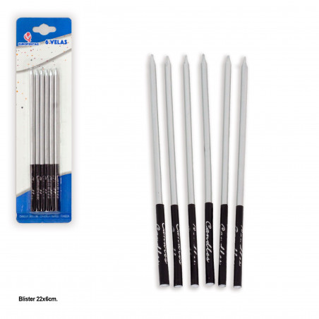 Bougies longues métalliques 6 argent