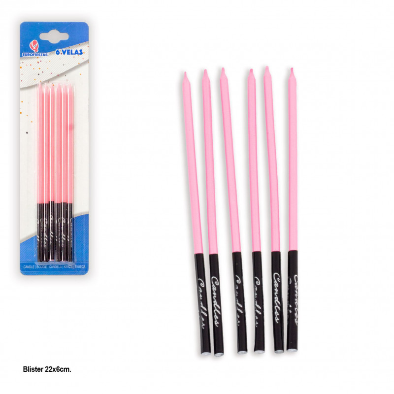 Bougies longues 6 roses