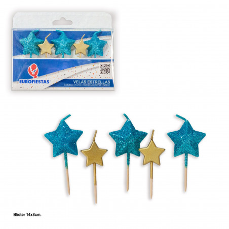 Bougies étoiles 6 paillettes bleues