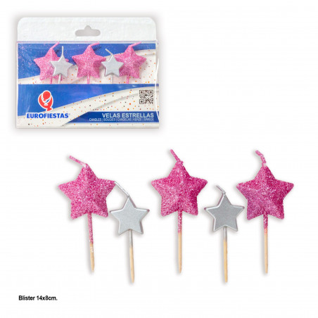 Bougies étoiles 6 paillettes roses