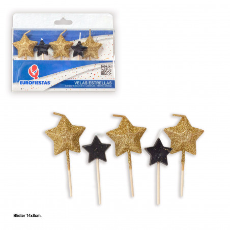 Bougies étoiles 6 paillettes dorées