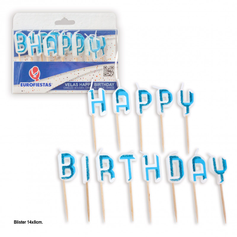 Bougies joyeux anniversaire paillettes bleues