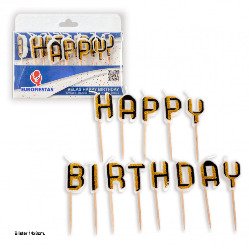 Bougies joyeux anniversaire paillettes or