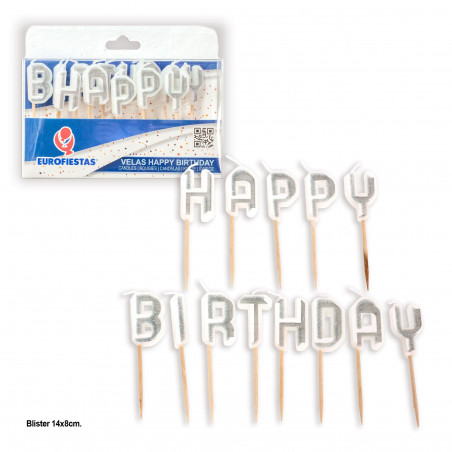 Bougies joyeux anniversaire paillettes argentées