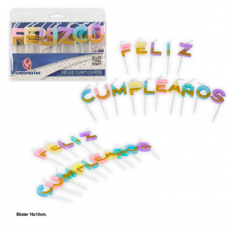 Bougie joyeux anniversaire couleur pastel et paillettes