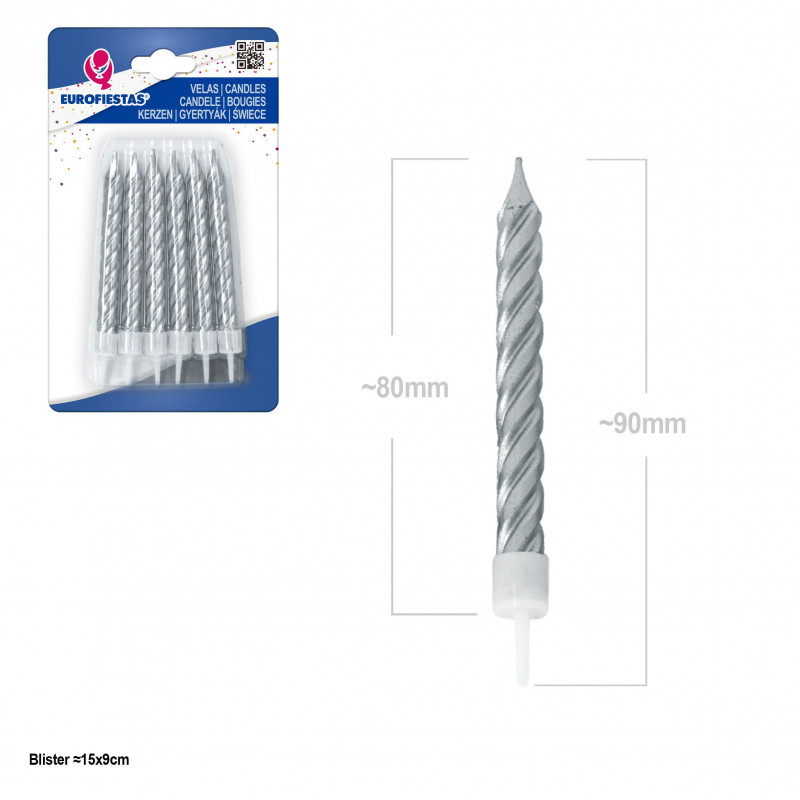 Bougies classiques 6 argent métallisé