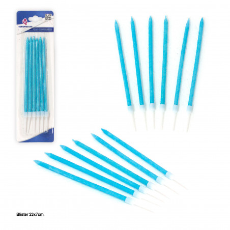 Bougie longue pailletée bleue 6
