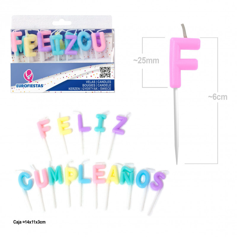 Bougie lettrage joyeux anniversaire couleur pastel