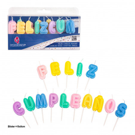 Bougies lettres joyeux anniversaire en relief couleurs pastel