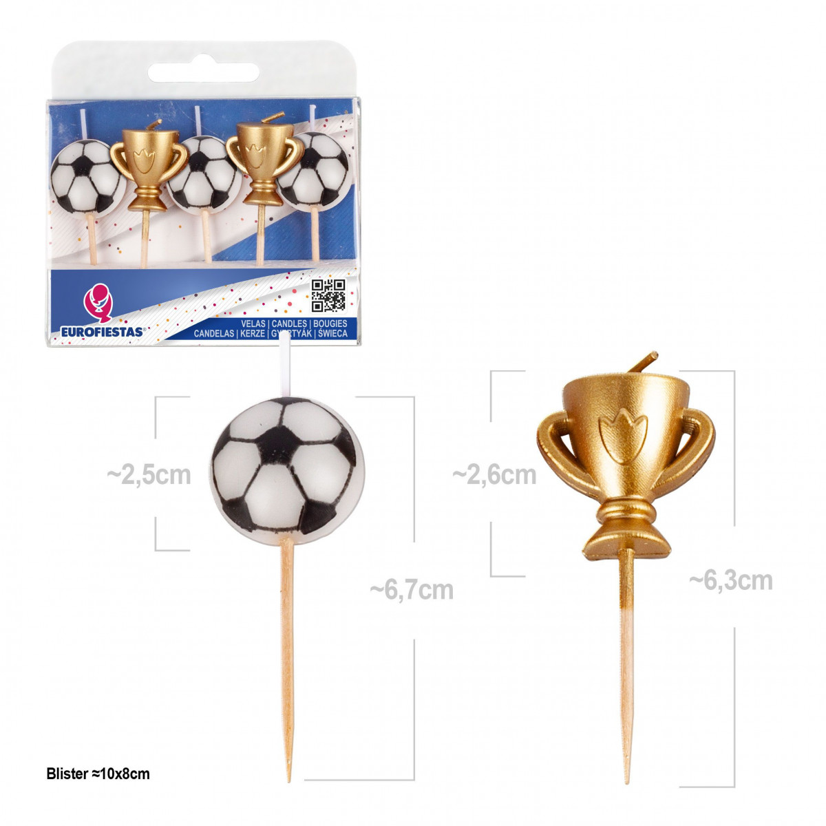 Bougies décoratives football et trophée, lot de 5, pour gâteaux et fêtes à thème
