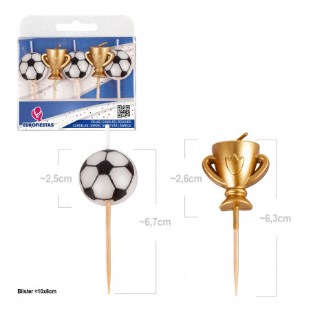 Bougies décoratives football et trophée, lot de 5, pour gâteaux et fêtes à thème