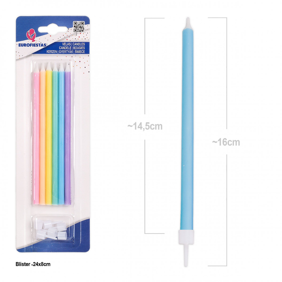 Bougies cylindriques couleur macaron pastel, 6 pièces, avec épingles colorées