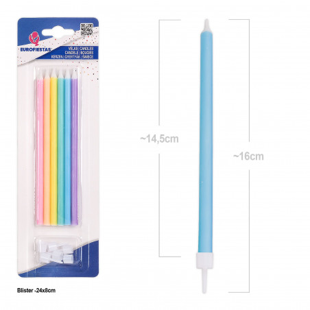 Bougies cylindriques couleur macaron pastel, 6 pièces, avec épingles colorées