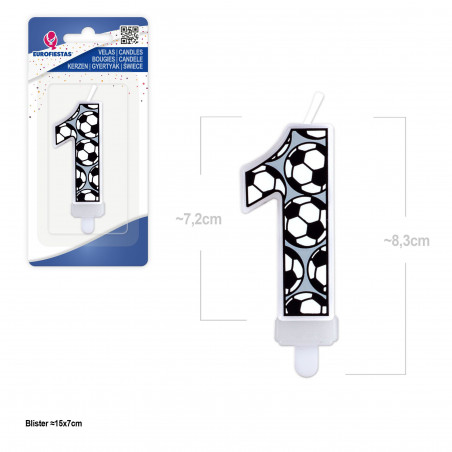 Bougie d'anniversaire numéro 1 avec design de football parfaite pour des fêtes de football