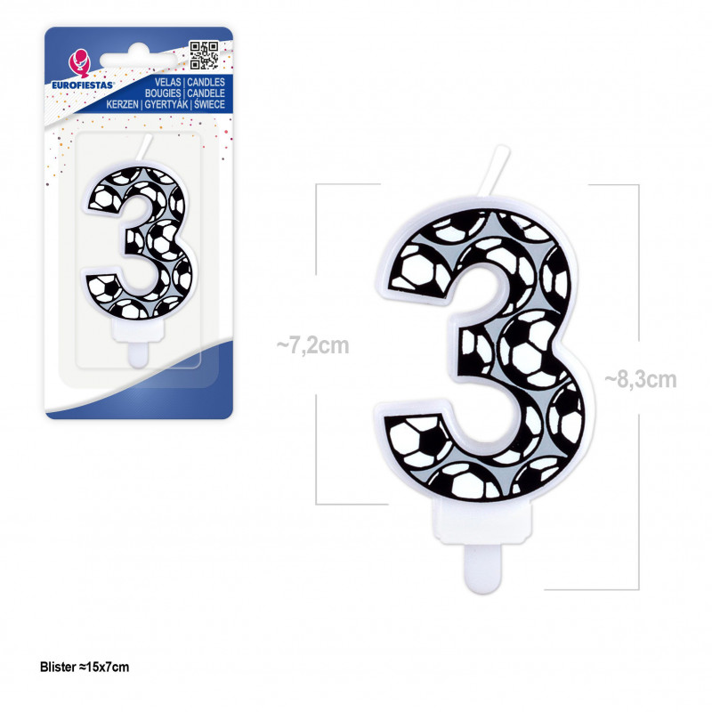 Bougie d'Anniversaire Numéro 3 avec Design de Football Parfaite pour Fêtes Thématiques