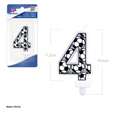 Bougie d'Anniversaire Numéro 4 avec Design de Football Idéal pour Gâteaux de Fêtes Thématiques