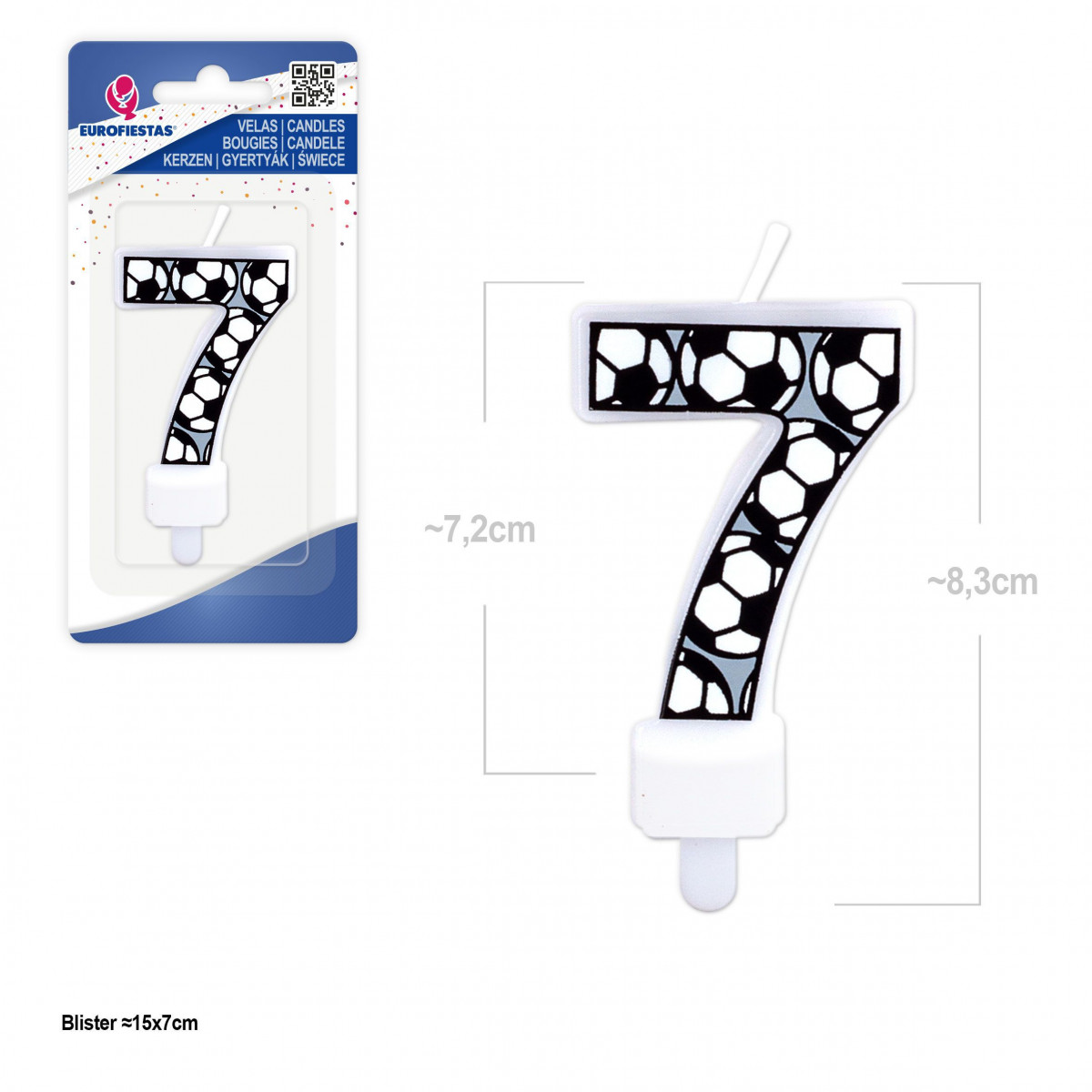 Bougie d'anniversaire numéro 7 avec design de football idéale pour gâteaux de fêtes à thème