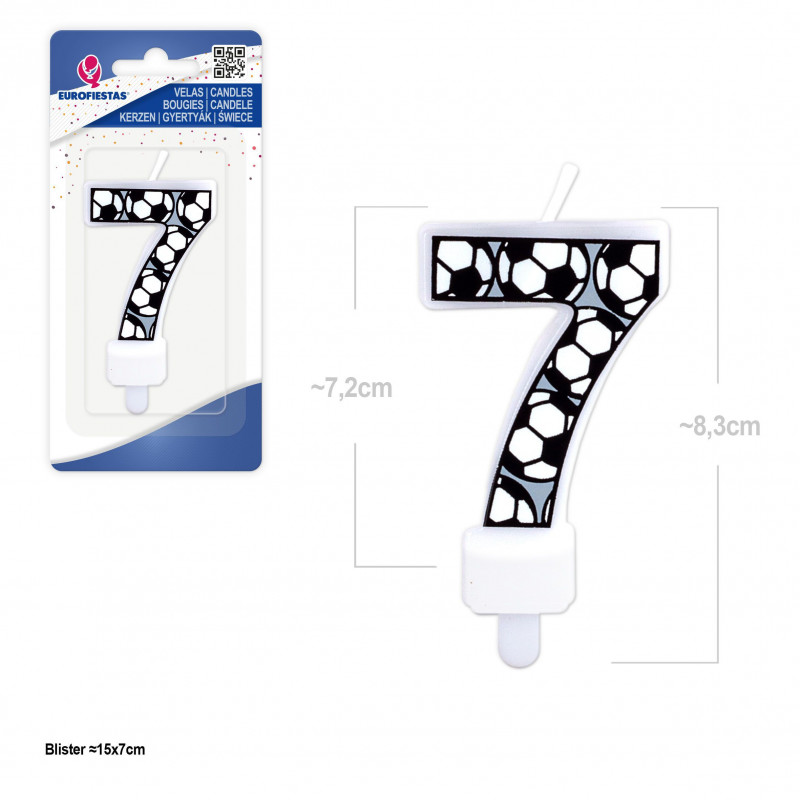 Bougie d'anniversaire numéro 7 avec design de football idéale pour gâteaux de fêtes à thème