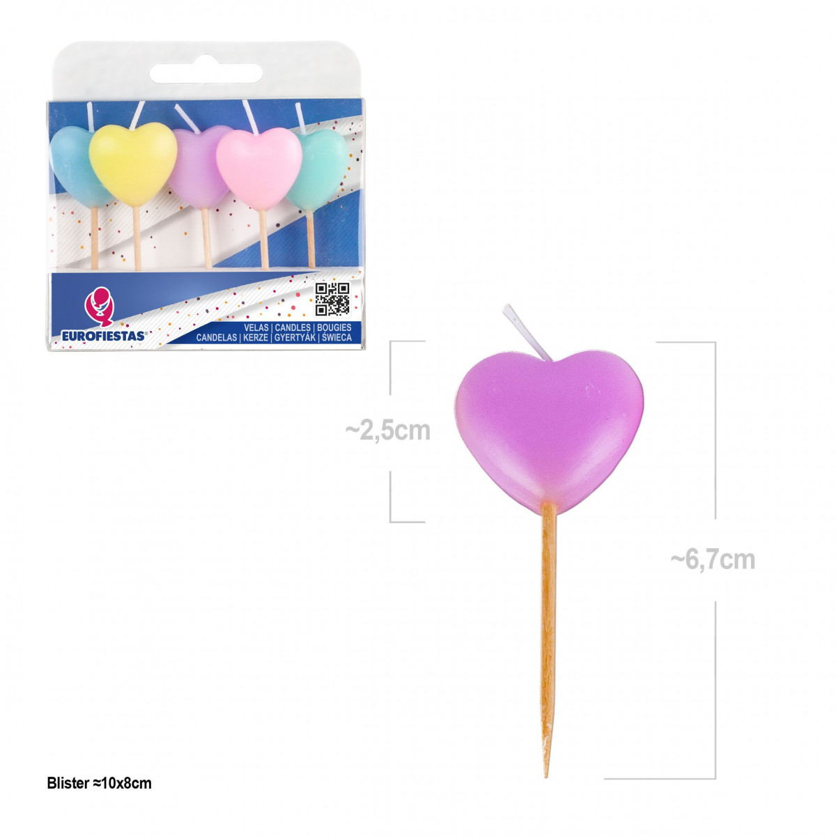 Bougies cœurs couleurs pastel macaron 5pcs