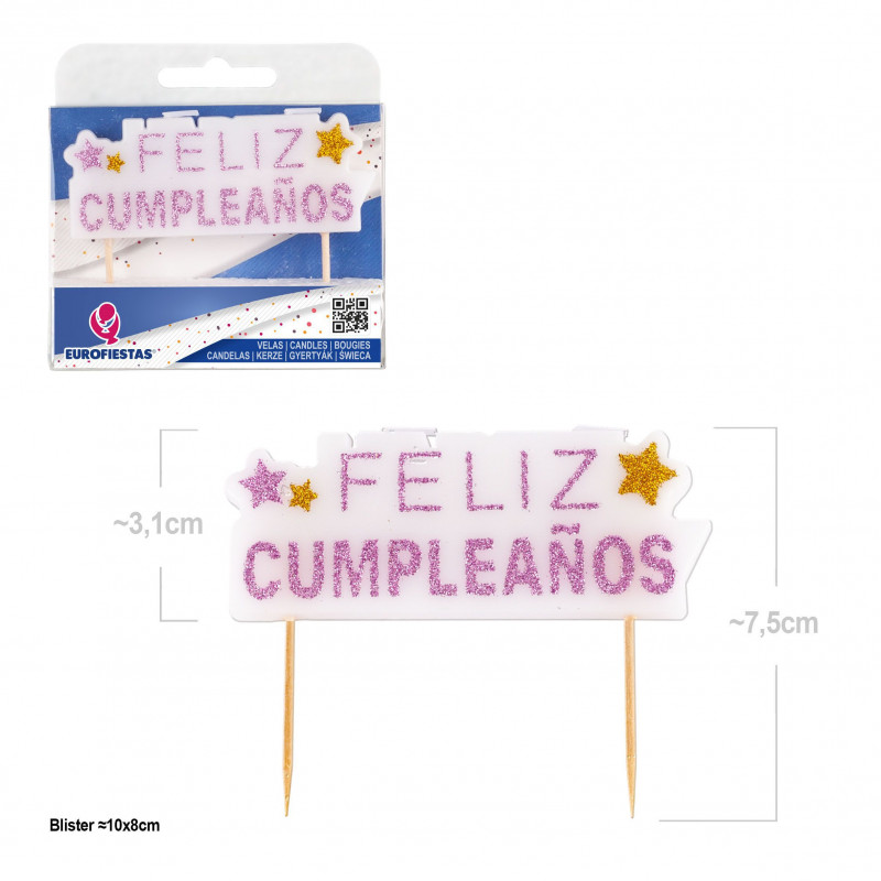 Bougie bloque joyeux anniversaire paillettes rose et or