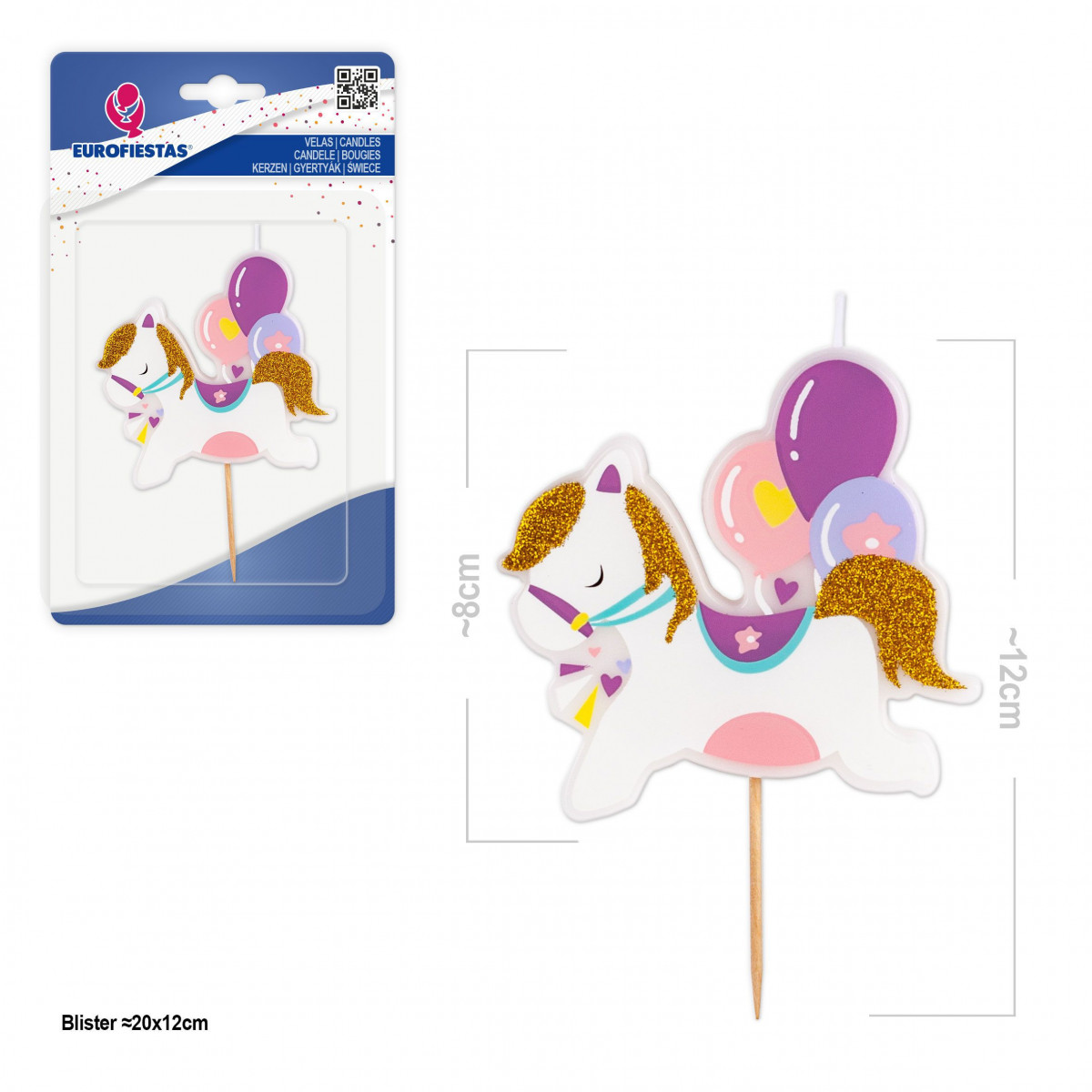 Bougie d'anniversaire poney pailleté