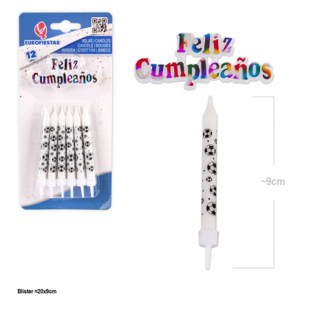 Bougies d'Anniversaire de Football avec Message Joyeux Anniversaire Pack de 12 Unités