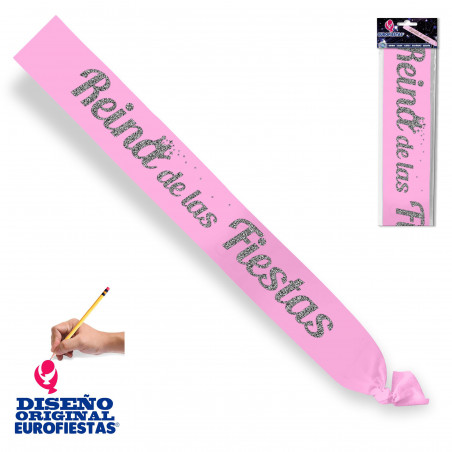 Bande rose reine des fêtes paillettes argentées