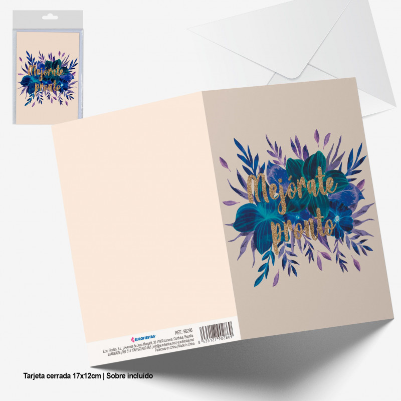 Carte de vœux rétablis-toi vite paillettes dorées fleurs