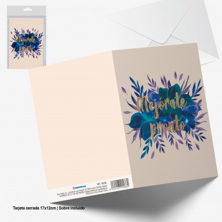 Carte de vœux rétablis-toi vite paillettes dorées fleurs
