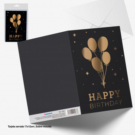 Carte de voeux noire joyeux anniversaire ballons or