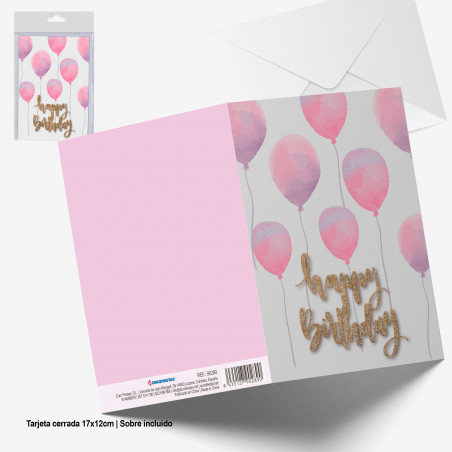 Carte de voeux joyeux anniversaire à paillettes d or ballons rose