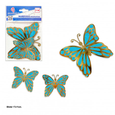 Papillons 6 ailes bleu or métallisé