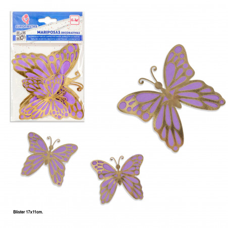 Papillons 6 ailes lilas or métallisées