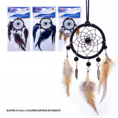 Attrape-rêves rond bleu cerceau 25 cm 3 pièces