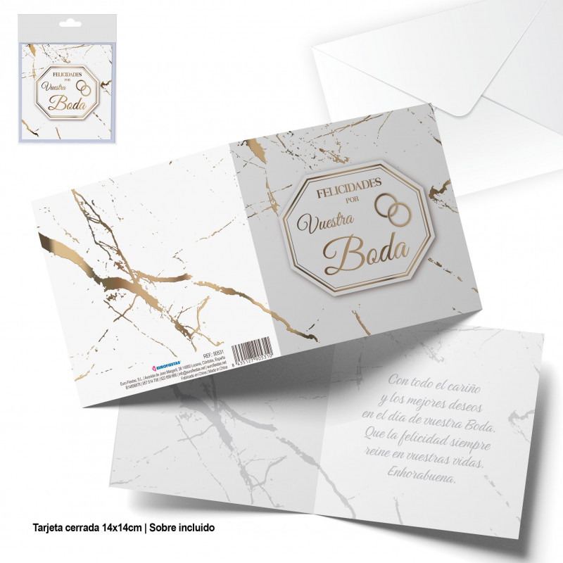 Carte de vœux de mariage carrée en marbre blanc
