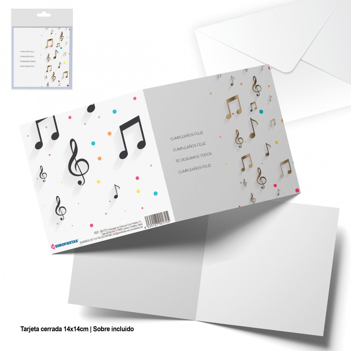 Carte de vœux carrée notes musicales joyeux anniversaire