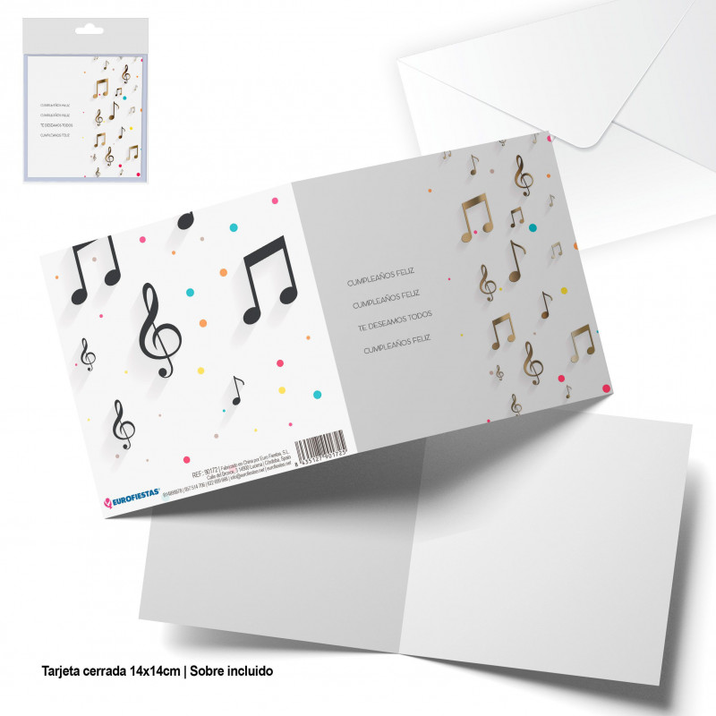 Carte de vœux carrée notes musicales joyeux anniversaire