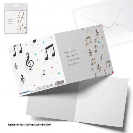 Carte de vœux carrée notes musicales joyeux anniversaire