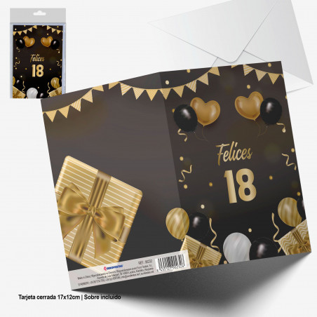 Carte de vœux Joyeux 18 avec enveloppe Design élégant en noir et doré