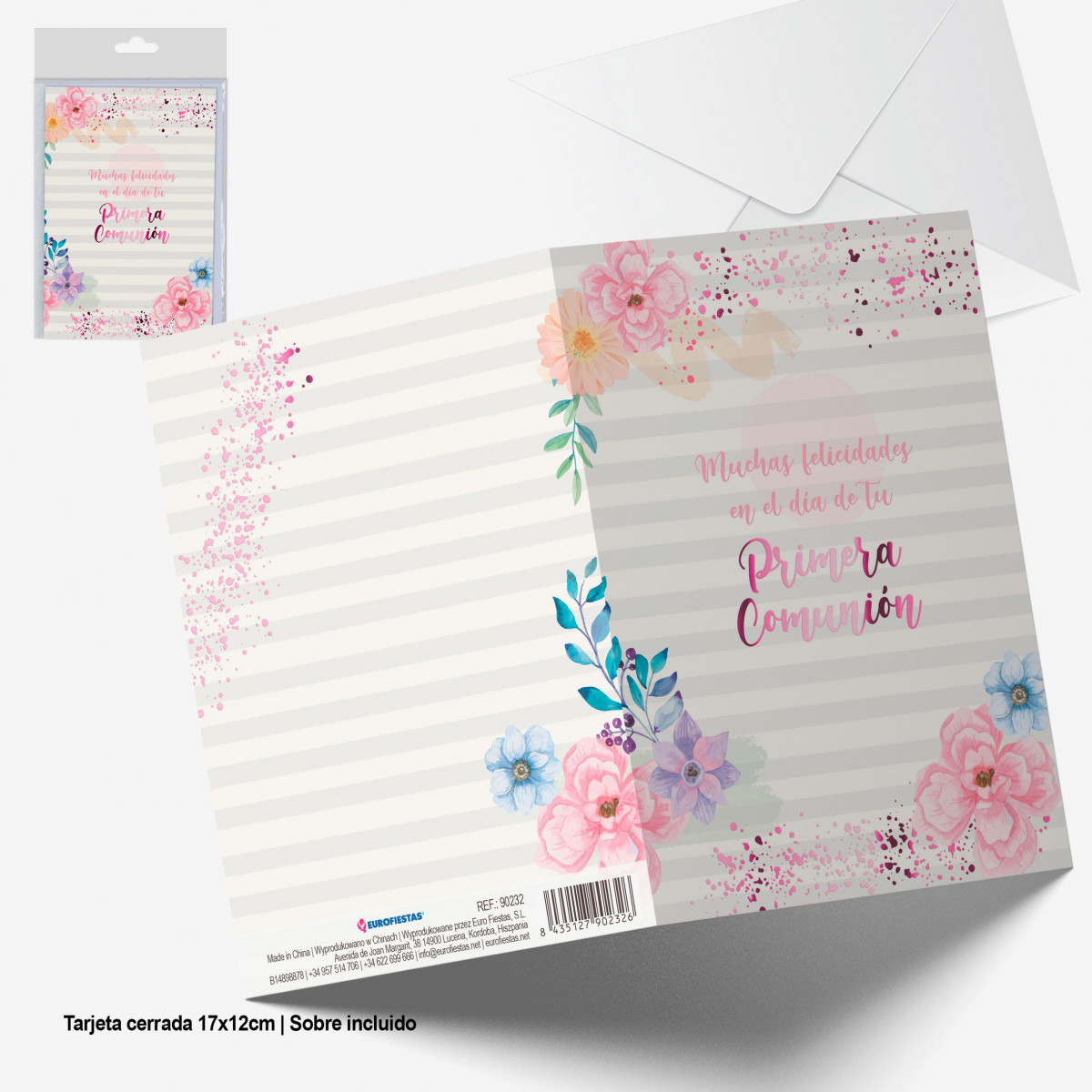 Carte de vœux rose métallisé fleurs communion